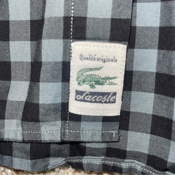 Lacoste Shirt Mens 46 Gray Check Modern Fit Long Sleeve Button Down Gray Black - Picture 5 of 9